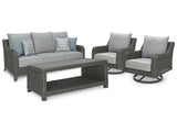 Elite Park Outdoor Sofa and 2 Chairs with Coffee Table in Gray - PKG012925