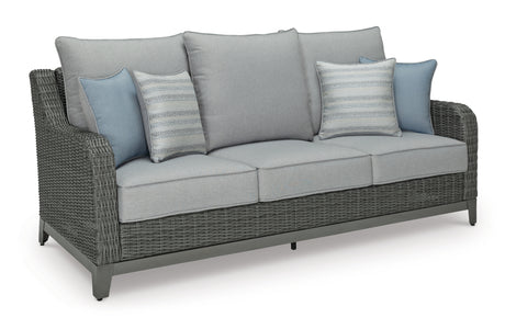 Elite Park Outdoor Sofa and  2 Lounge Chairs with Coffee Table and 2 End Tables in Gray - PKG014559