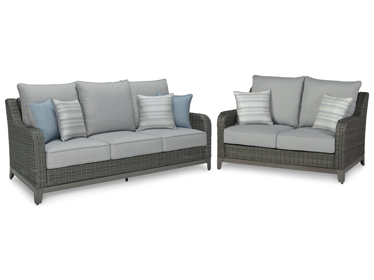 Elite Park Outdoor Sofa and Loveseat in Gray - PKG014556