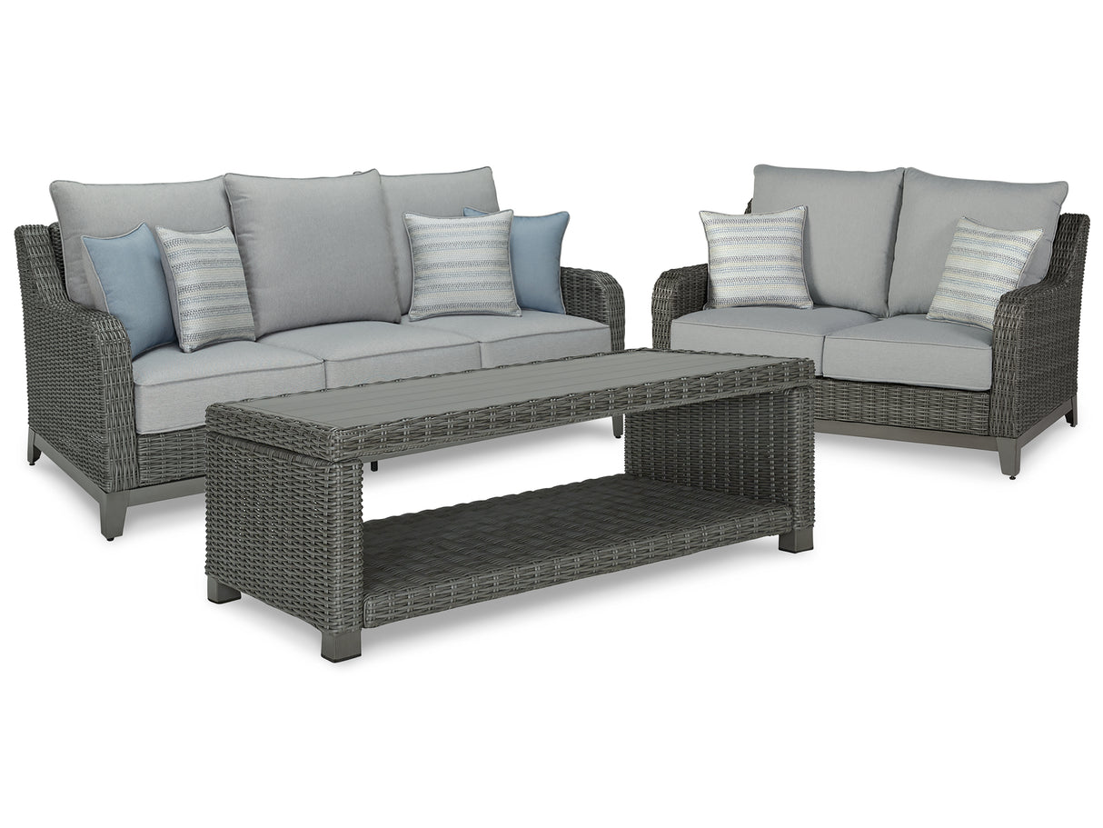 Elite Park Outdoor Sofa and Loveseat with Coffee Table in Gray - PKG014557