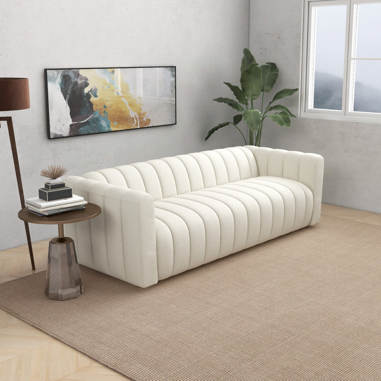 Elrosa Channel Tufted Beige Boucle Sofa - SOF00301111