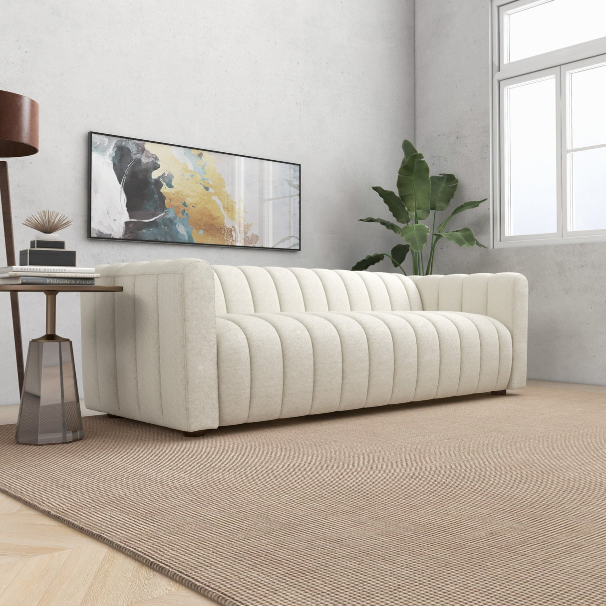 Elrosa Channel Tufted Beige Boucle Sofa - SOF00301111