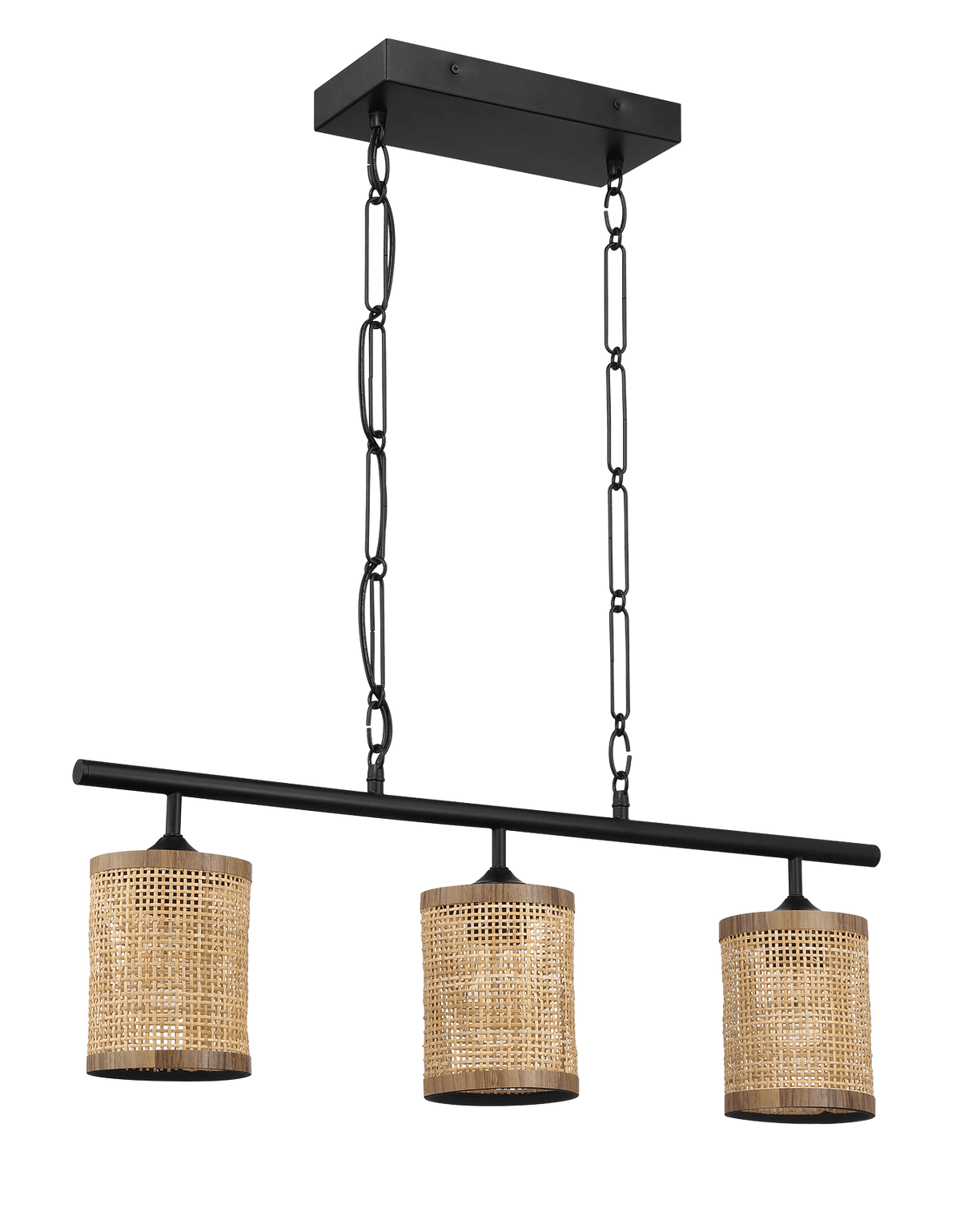 Elysian Three Lights Island With Natural Rattan Shade Farmhouse Chain Ceiling Lamp - PNL03900501