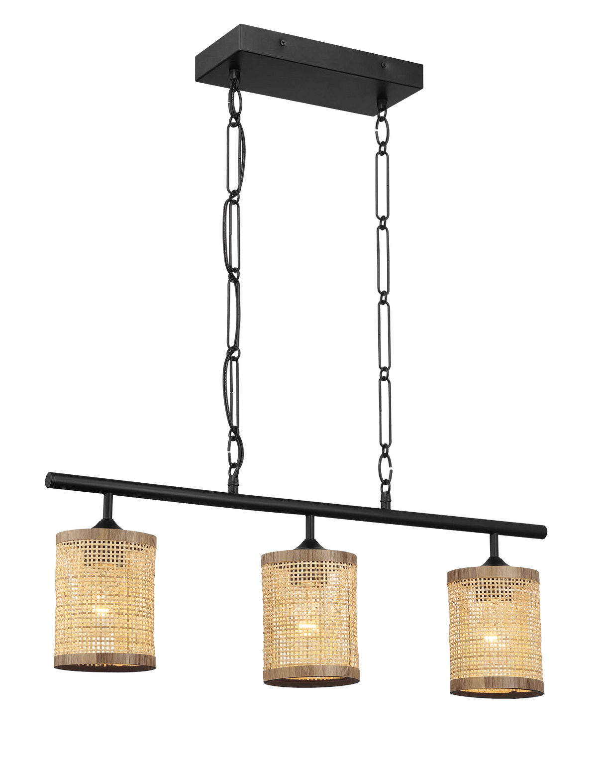 Elysian Three Lights Island With Natural Rattan Shade Farmhouse Chain Ceiling Lamp - PNL03900501