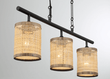 Elysian Three Lights Island With Natural Rattan Shade Farmhouse Chain Ceiling Lamp - PNL03900501