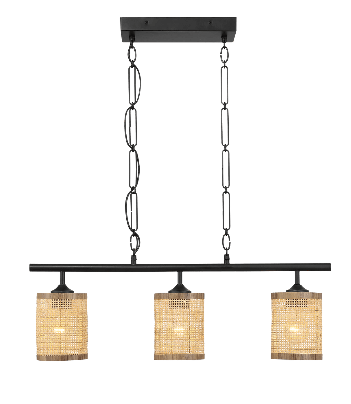 Elysian Three Lights Island With Natural Rattan Shade Farmhouse Chain Ceiling Lamp - PNL03900501