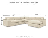 Elyza 5-Piece Sectional with Ottoman in Linen - PKG012969