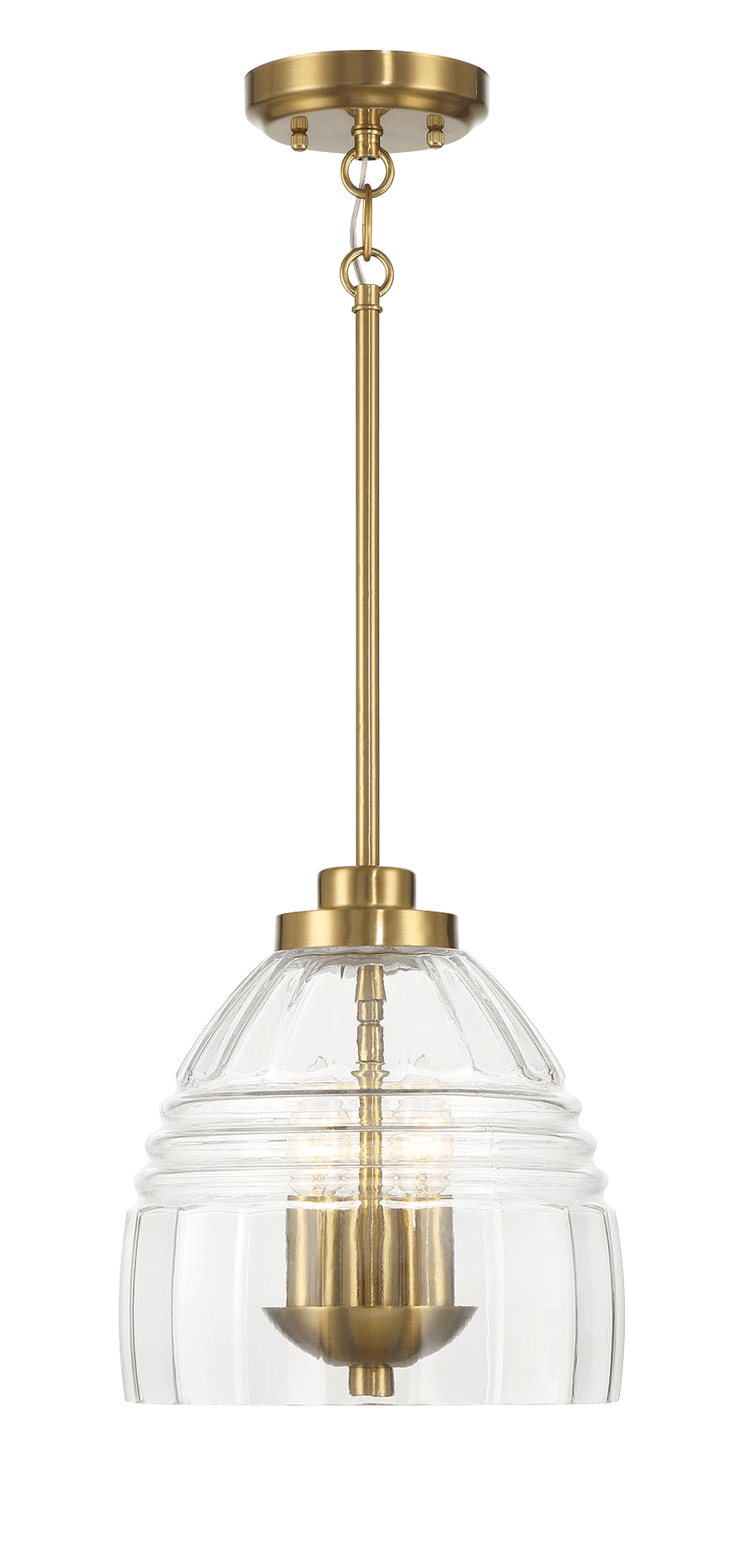 Ember Three Candle Lights Chain Pendant With Clear Glass - Satin Brass - PNL03900601