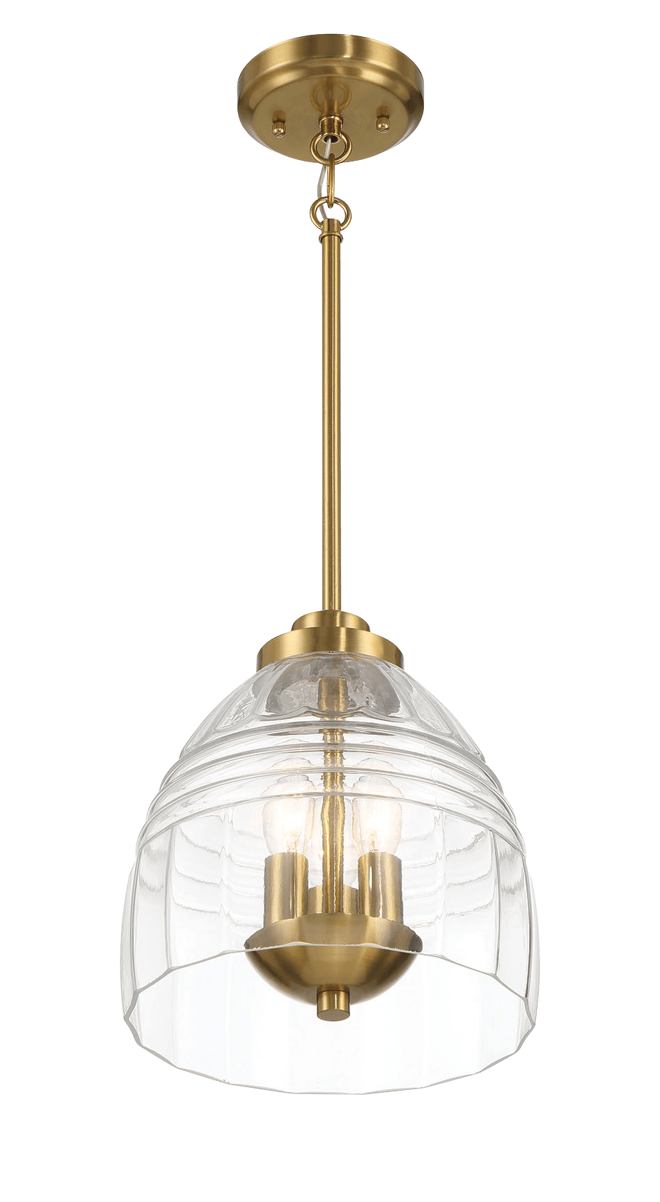 Ember Three Candle Lights Chain Pendant With Clear Glass - Satin Brass - PNL03900601