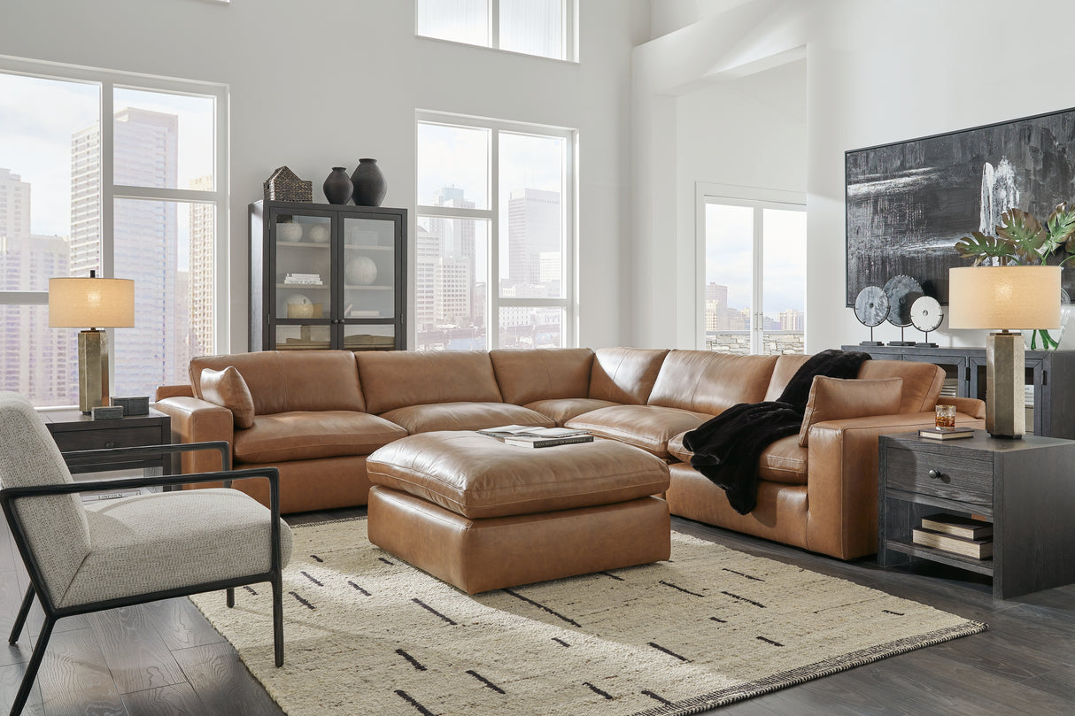 Emilia 5-Piece Sectional with Ottoman in Caramel - PKG015082