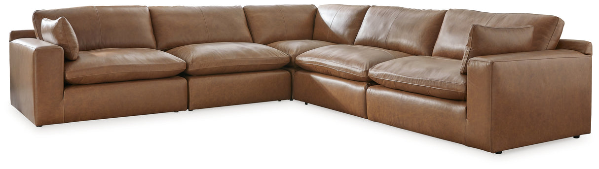 Emilia 5-Piece Sectional with Ottoman in Caramel - PKG015082