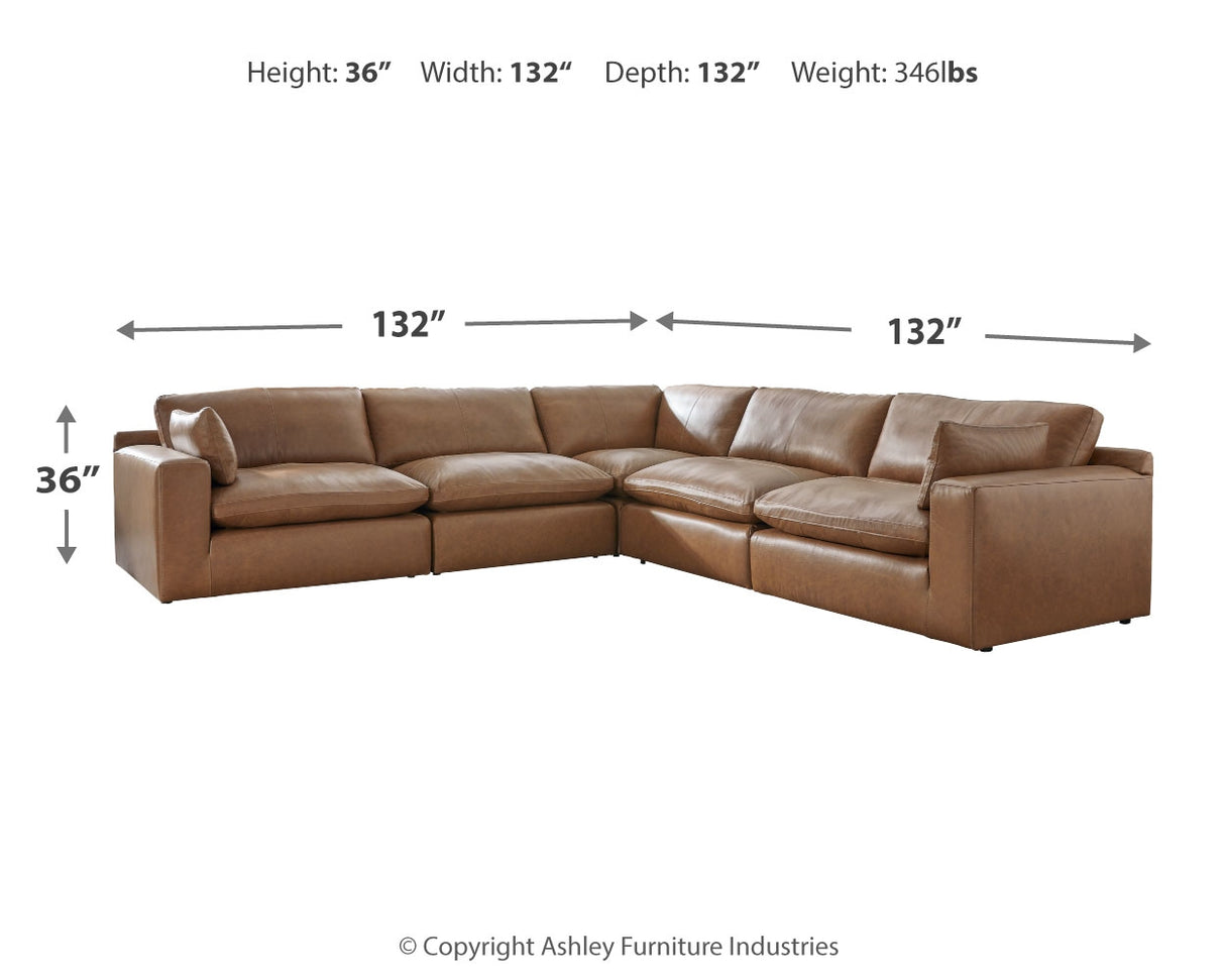 Emilia 5-Piece Sectional with Ottoman in Caramel - PKG015082