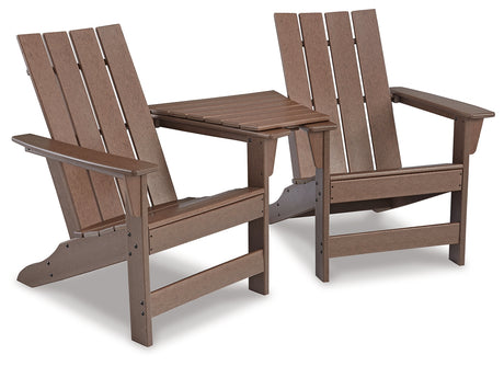 Emmeline 2 Adirondack Chairs with Connector Table in Brown - PKG012923