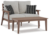 Emmeline Outdoor Loveseat with Coffee Table in Brown/Beige - PKG013848