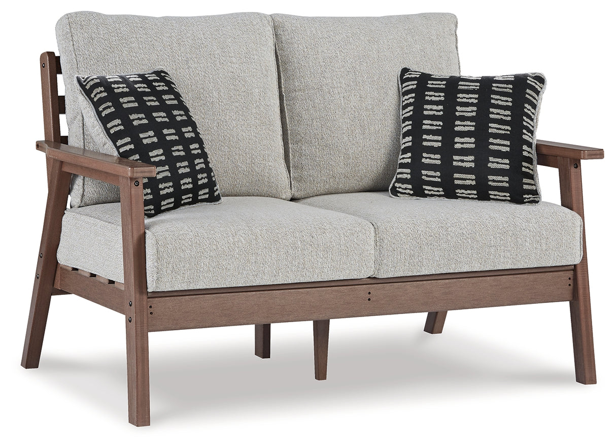 Emmeline Outdoor Loveseat with Coffee Table in Brown/Beige - PKG013848