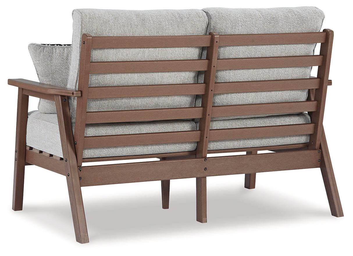 Emmeline Outdoor Loveseat with Coffee Table in Brown/Beige - PKG013848