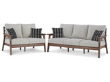 Emmeline Outdoor Sofa and Loveseat in Brown/Beige - PKG014550