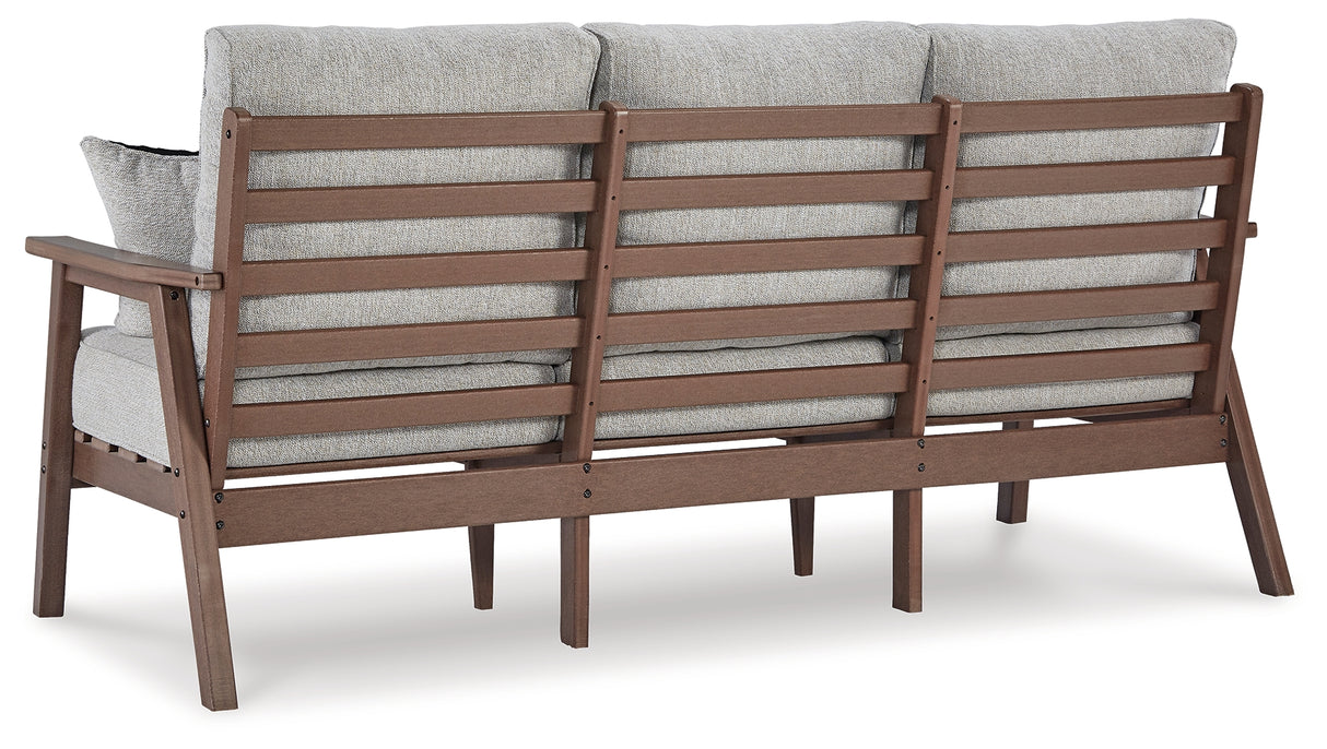 Emmeline Outdoor Sofa and Loveseat with Coffee Table and 2 End Tables in Brown/Beige - PKG013851