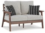 Emmeline Outdoor Sofa and Loveseat with Coffee Table and 2 End Tables in Brown/Beige - PKG013851