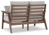 Emmeline Outdoor Sofa and Loveseat with Coffee Table and 2 End Tables in Brown/Beige - PKG013851