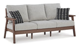 Emmeline Outdoor Sofa and Loveseat with Coffee Table in Brown/Beige - PKG014551