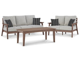 Emmeline Outdoor Sofa and Loveseat with Coffee Table in Brown/Beige - PKG014551