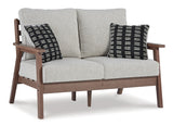 Emmeline Outdoor Sofa and Loveseat with Coffee Table in Brown/Beige - PKG014551