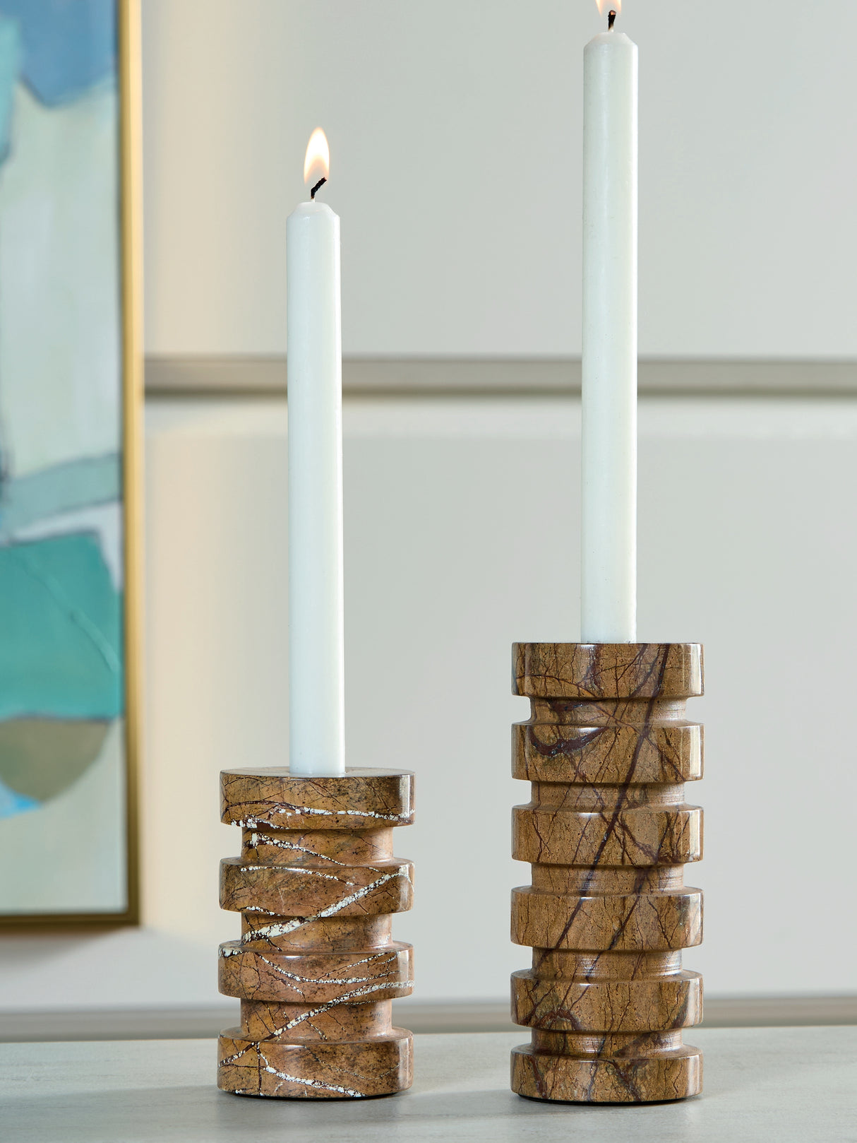 Emsleyfield Tan Candle Holder Set (Set of 2) from Ashley - Luna Furniture