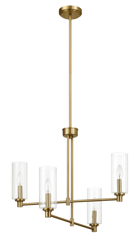 Enigma Four Lights Chandelier With Clear Ribbed Glass -Satin Brass - PNL03900701