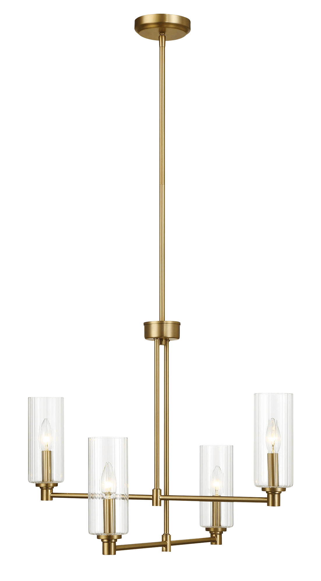 Enigma Four Lights Chandelier With Clear Ribbed Glass -Satin Brass - PNL03900701