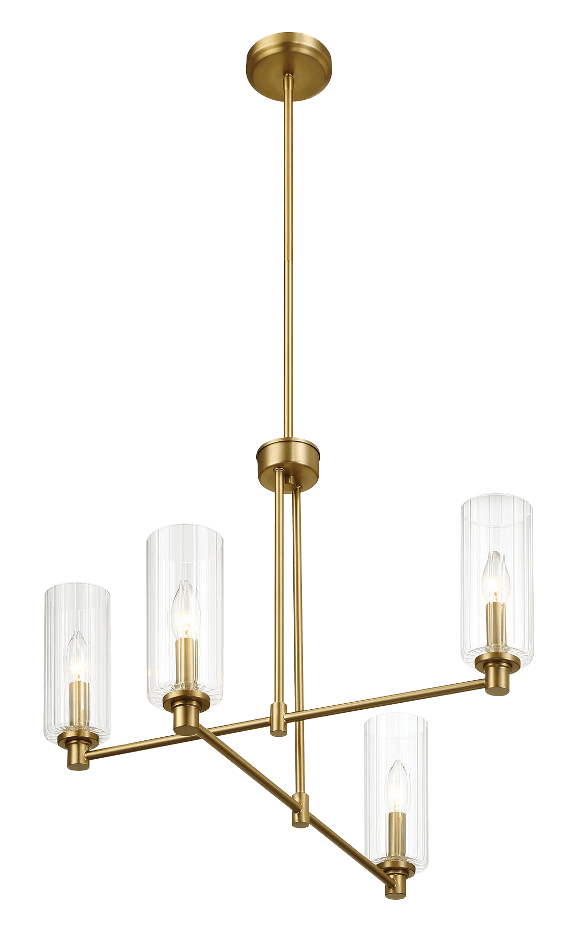 Enigma Four Lights Chandelier With Clear Ribbed Glass -Satin Brass - PNL03900701