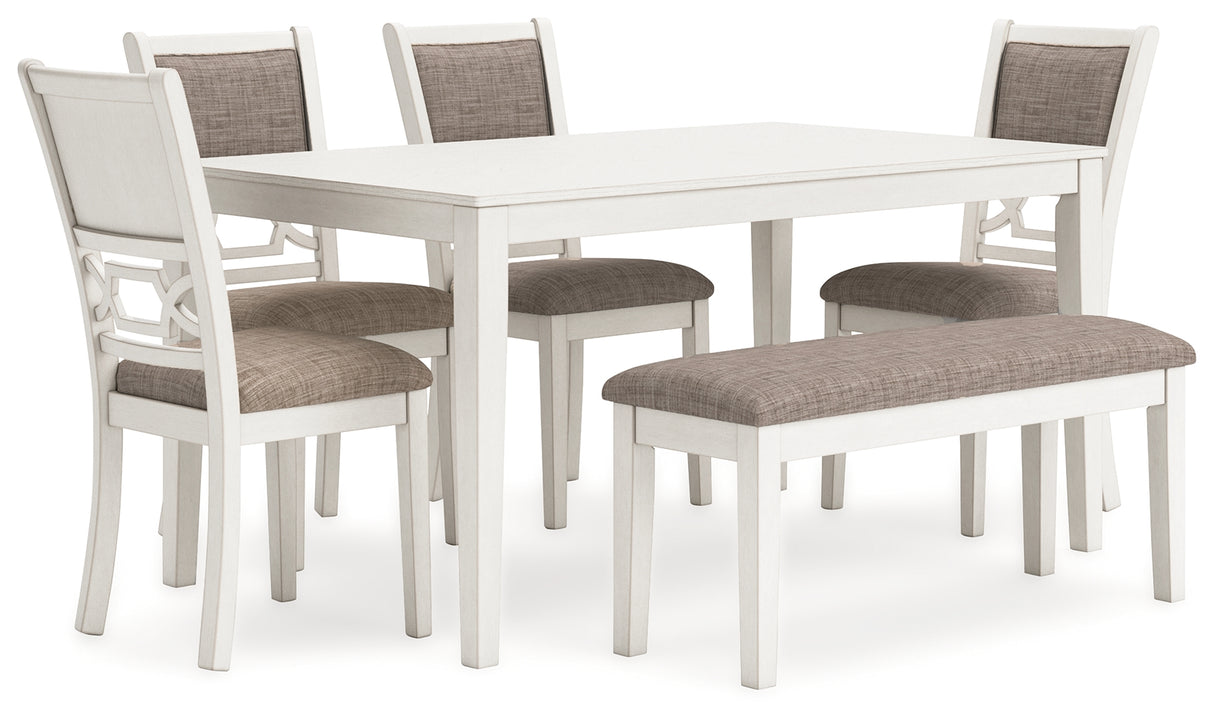 Erinberg Antique White Dining Table and 4 Chairs and Bench (Set of 6) - D423-325