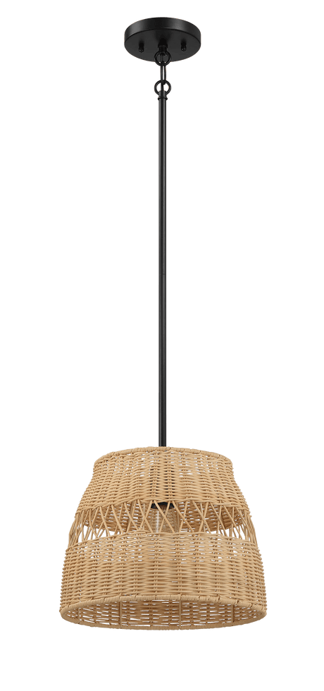 Essence Single Lights Pendant With Rattan Shade  Black Metal Finish for Farmhouse Style - PNL03900901