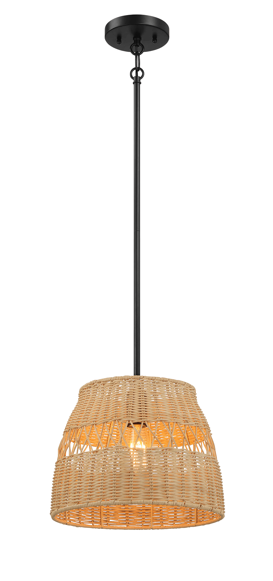 Essence Single Lights Pendant With Rattan Shade  Black Metal Finish for Farmhouse Style - PNL03900901