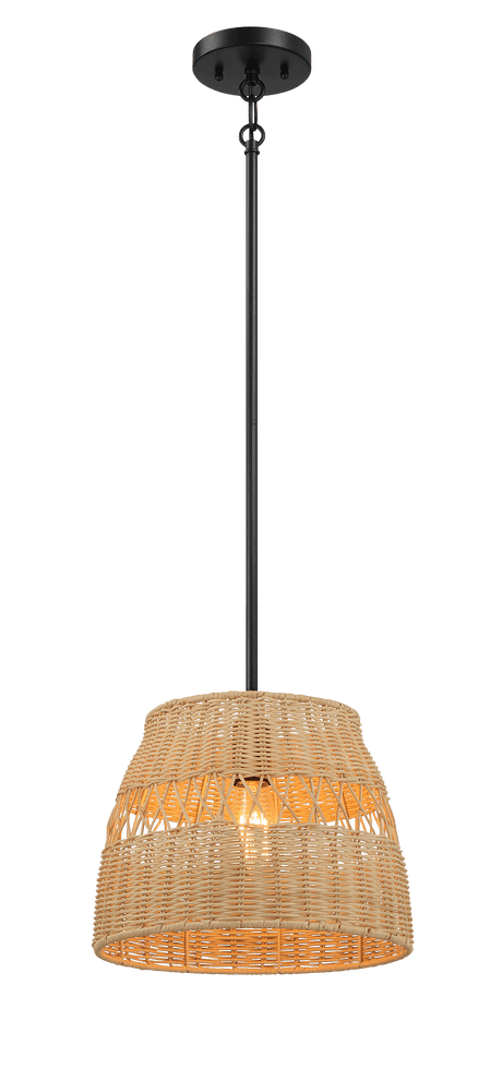 Essence Single Lights Pendant With Rattan Shade  Black Metal Finish for Farmhouse Style - PNL03900901