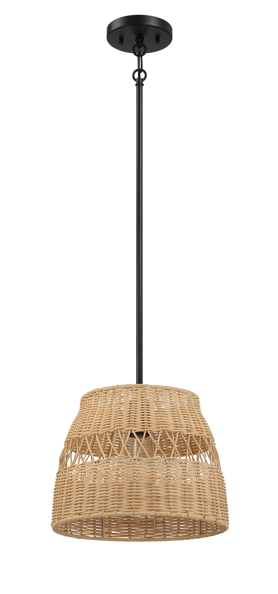 Essence Single Lights Pendant With Rattan Shade  Black Metal Finish for Farmhouse Style - PNL03900901