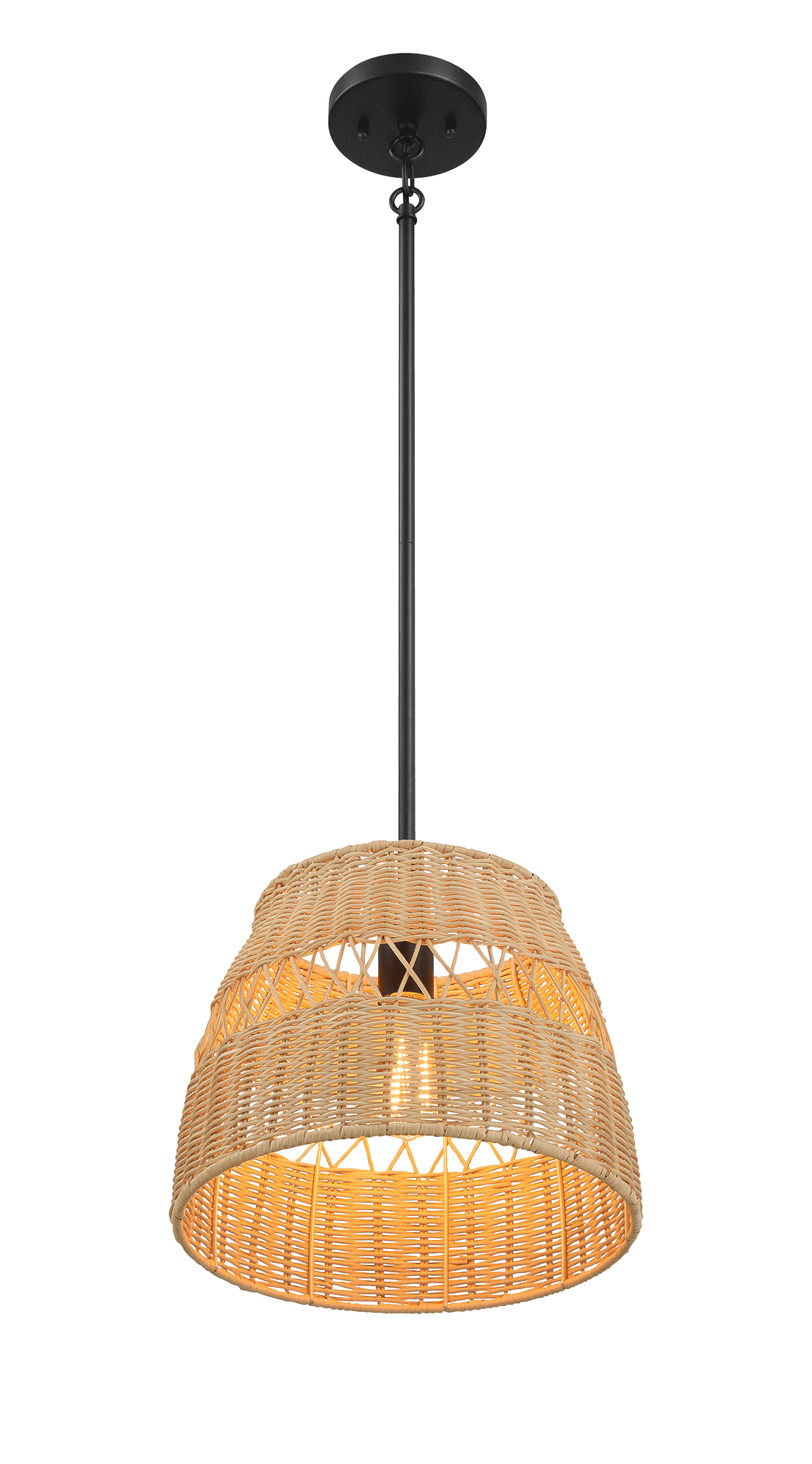 Essence Single Lights Pendant With Rattan Shade  Black Metal Finish for Farmhouse Style - PNL03900901