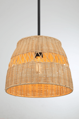 Essence Single Lights Pendant With Rattan Shade  Black Metal Finish for Farmhouse Style - PNL03900901