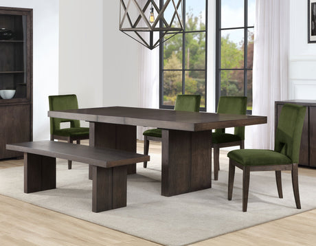 Evan 6-Piece 78-96-inch Table Set with Green Velvet Chairs from Steve Silver - Luna Furniture