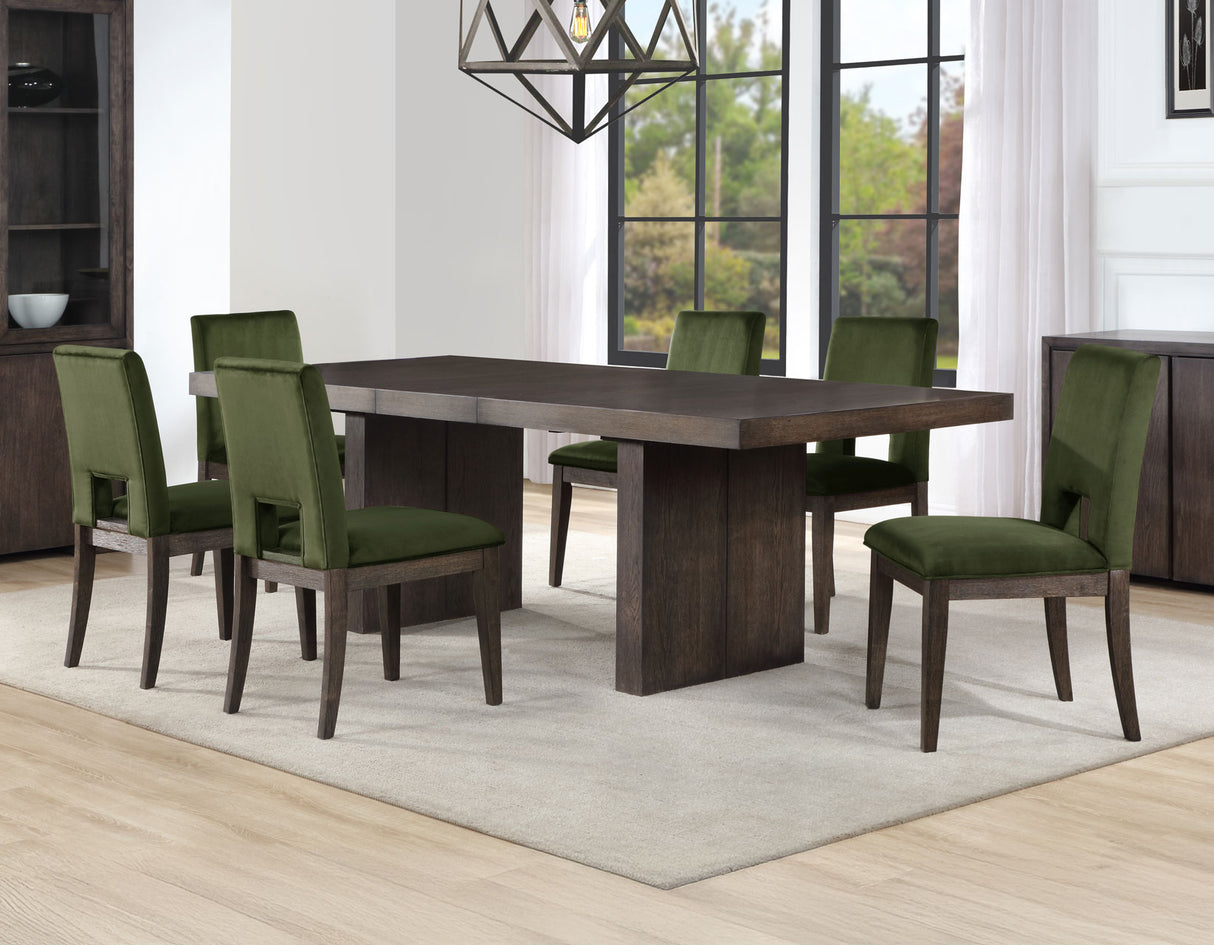 Evan 6-Piece 78-96-inch Table Set with Green Velvet Chairs from Steve Silver - Luna Furniture