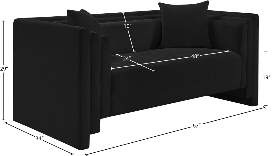 Everett Chenille Fabric Loveseat in Black from Meridian - Luna Furniture