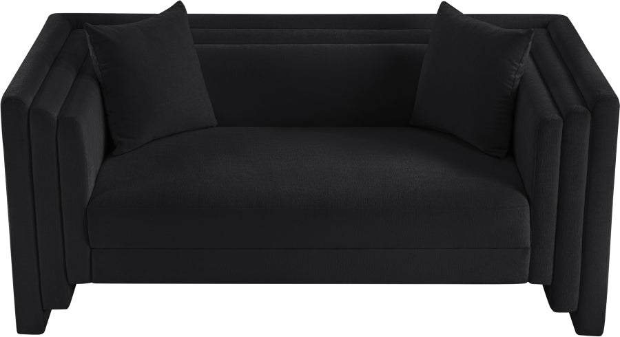 Everett Chenille Fabric Loveseat in Black from Meridian - Luna Furniture