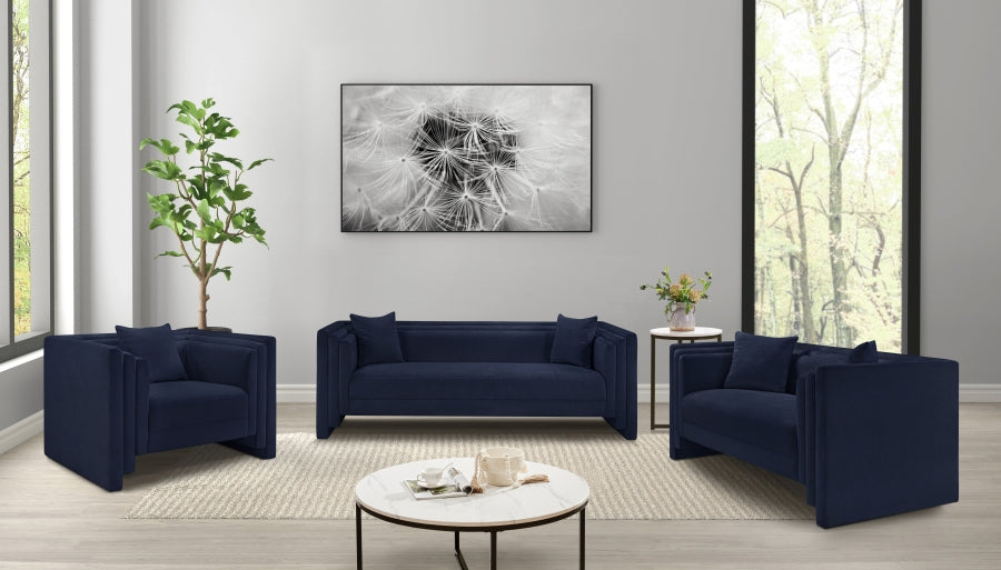 Everett Chenille Fabric Loveseat in Blue from Meridian - Luna Furniture