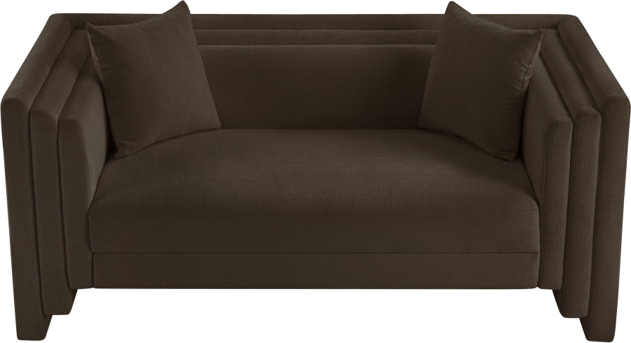 Everett Chenille Fabric Loveseat in Brown from Meridian - Luna Furniture