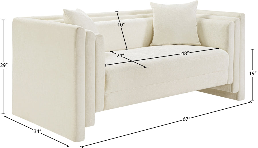 Everett Chenille Fabric Loveseat in Cream from Meridian - Luna Furniture