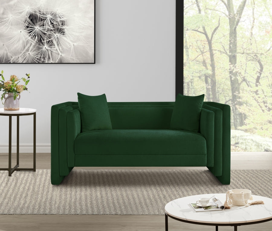 Everett Chenille Fabric Loveseat in Green from Meridian - Luna Furniture