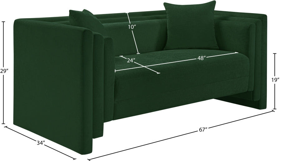 Everett Chenille Fabric Loveseat in Green from Meridian - Luna Furniture