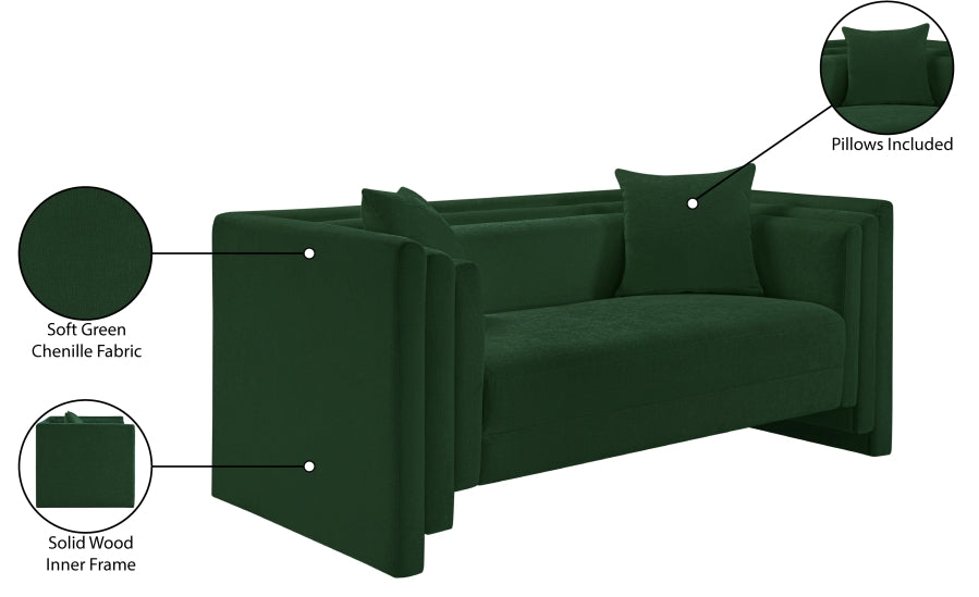 Everett Chenille Fabric Loveseat in Green from Meridian - Luna Furniture