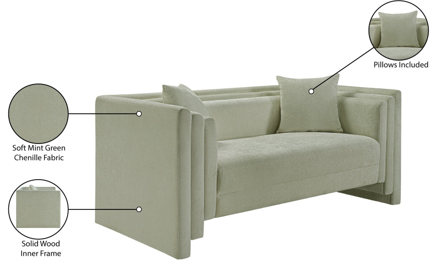 Everett Chenille Fabric Loveseat in Mint from Meridian - Luna Furniture