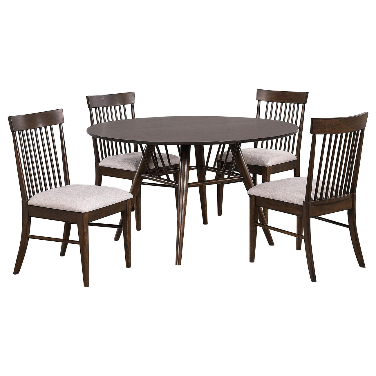 Everton Walnut 5-Piece Round 54-inch Dining Set from Coaster - Luna Furniture